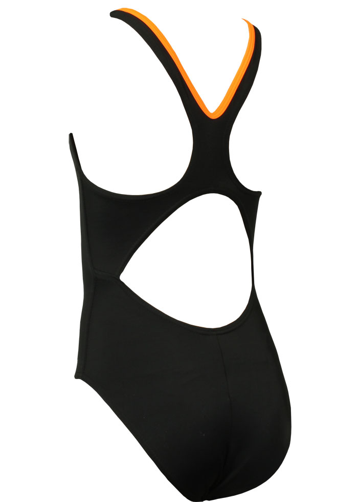 Aqua Sphere Bliss Girls Swimsuit - Black / Bright Orange Back