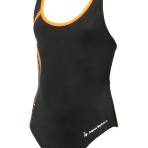 Aqua Sphere Bliss Girls Swimsuit - Black / Bright Orange Front