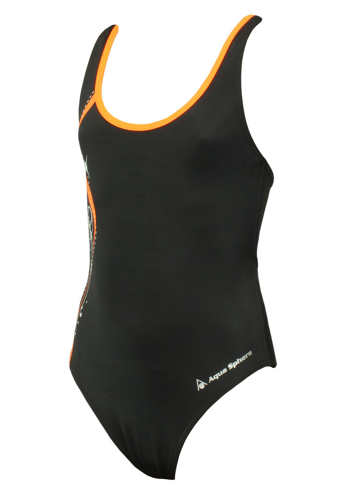 Aqua Sphere Bliss Girls Swimsuit - Black / Bright Orange Front