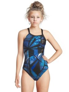 Dolfin Girls XtraSleek Eco Torrent V-2 Back Swimsuit - Blue