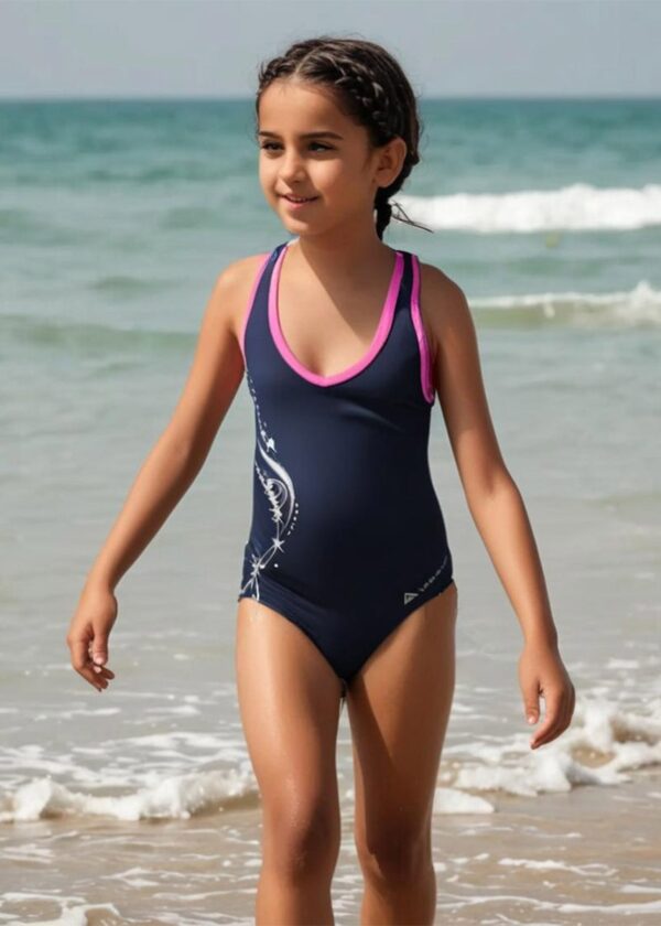 Aqua Sphere Bliss Girls Swimsuit Front - Navy / Grey