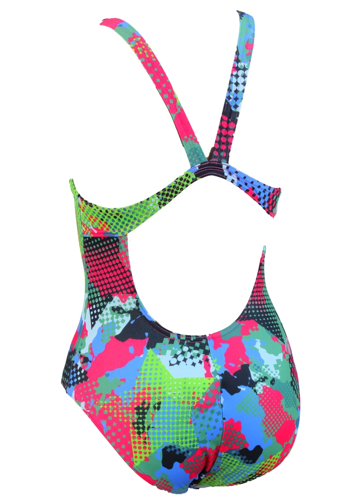 Jaked Womens Teknocamou One-Piece Swimsuit - Green / Pink