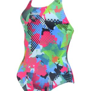 Jaked Womens Teknocamou One-Piece Swimsuit - Green / Pink