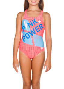 Arena Girl's Pink Power V Back One Piece Swimsuit - Black / Pink