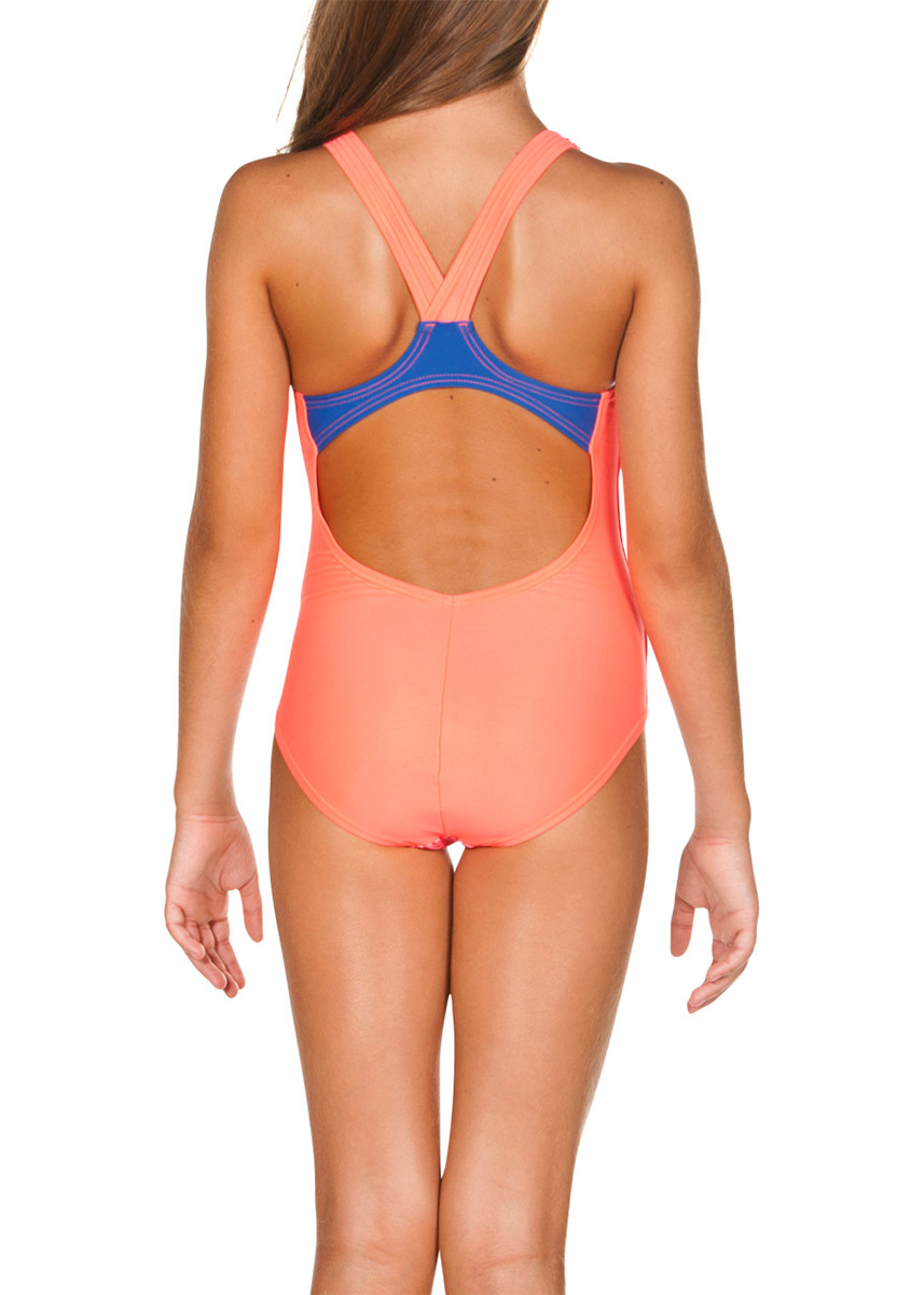 Arena Girl's Pink Power V Back One Piece Swimsuit - Black / Pink-578430