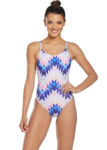 Dolfin Girl's Saxen Low X-Back One Piece Swimsuit - Blue / Pink