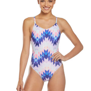 Dolfin Girl's Saxen Low X-Back One Piece Swimsuit - Blue / Pink-0