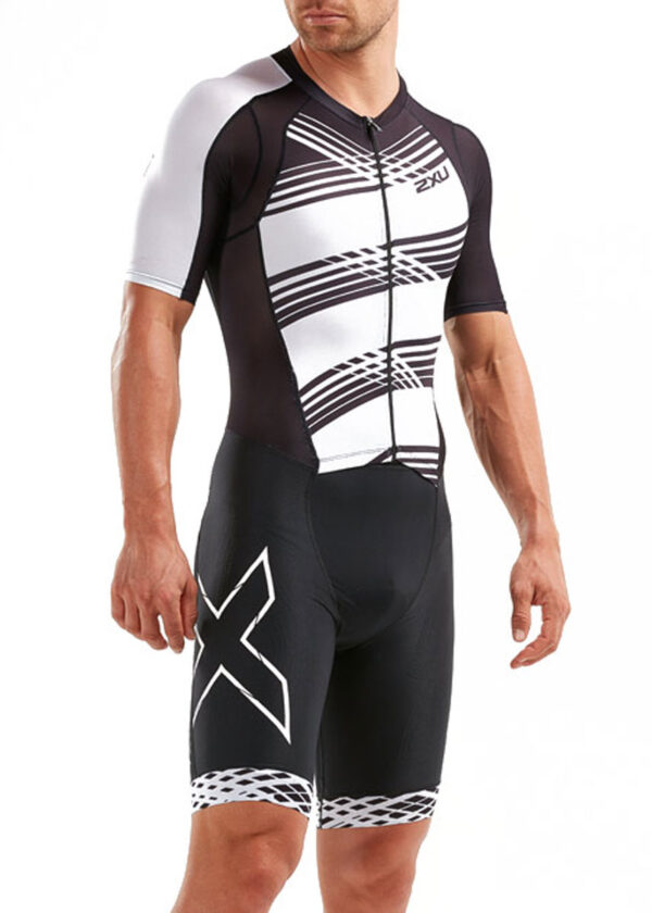 2XU Men's Compression Full Zip Sleeved Trisuit - Black / White-0