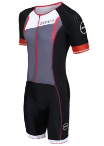 Zone3 Men's Lava Long Distance Full Zip Short Sleeve Tri suit - Black / White / Red