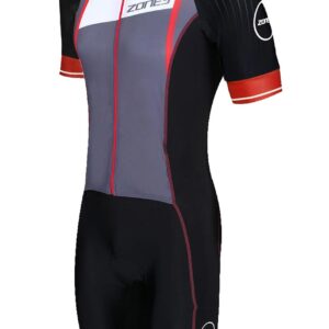 Zone3 Men's Lava Long Distance Full Zip Short Sleeve Tri suit - Black / White / Red-0