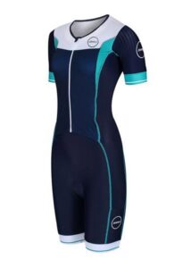 Zone3 Women's Lava Long Distance Full Zip Short Sleeve Tri suit  - Navy / White / Teal