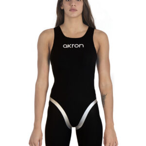 Front view of lady wearing Akron Womens Ultraskin Limited Edition Openback Kneesuit - Black