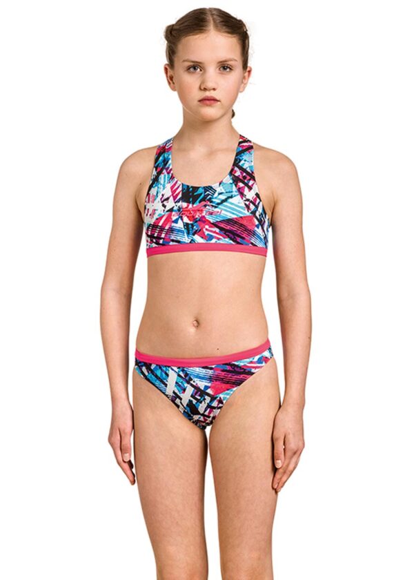 Aquafeel Girl's Colour Quake Racerback Swim Bikini - White / Blue-0