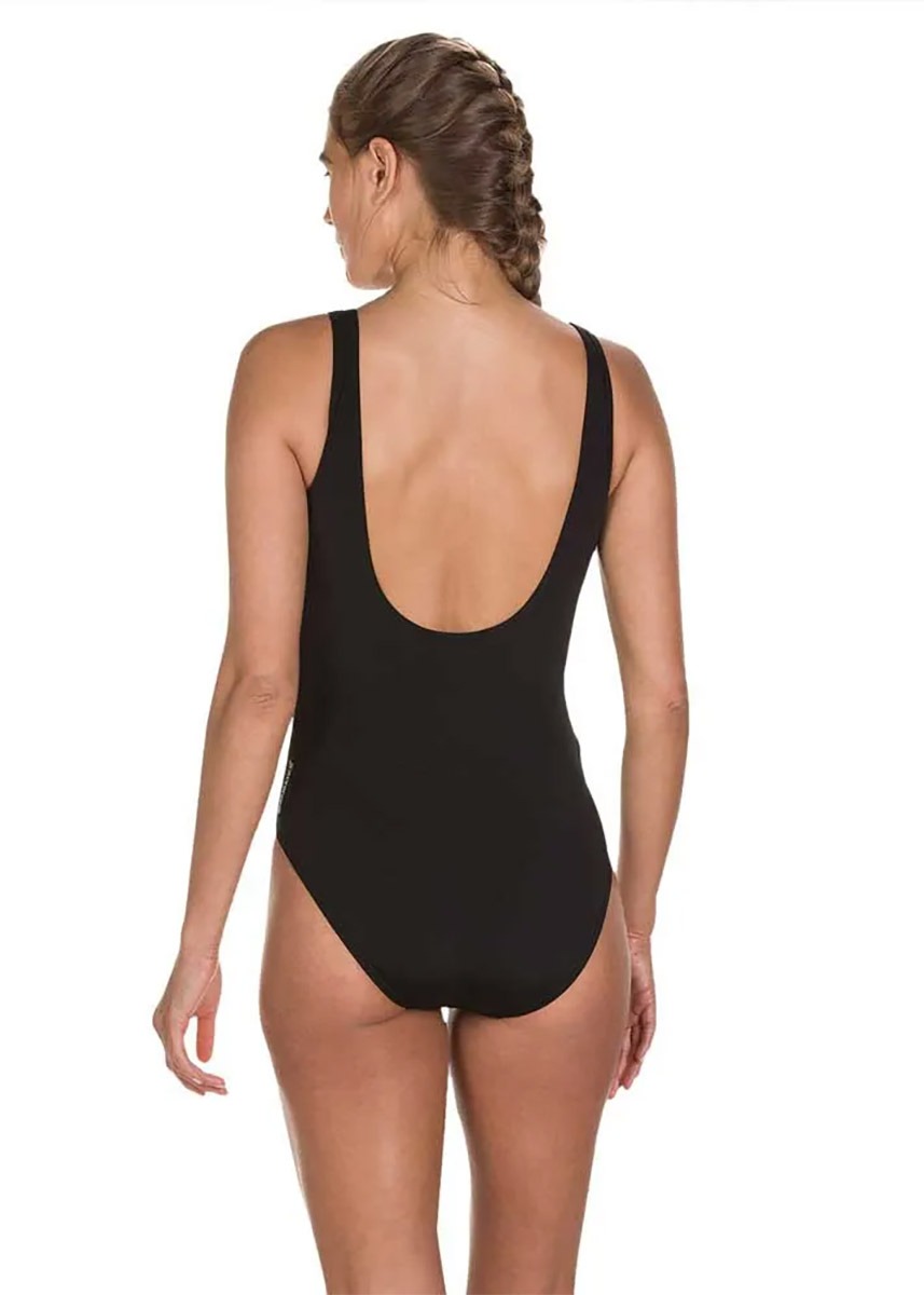 Speedo Little Mermaid Slogan U Back Swimsuit- Black/ White