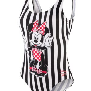 Speedo Girl's Minnie Placement U Back Swimsuit - Black/ White/ Red/ Pink-0