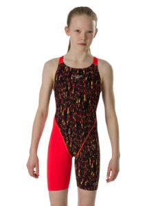 Speedo Girl's Fastskin Endurance+ Openback Kneeskin-Black / Lava Red /Papaya Punch