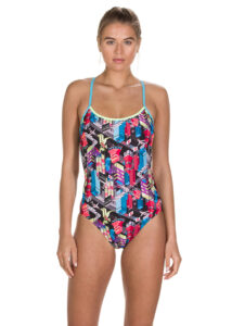 Speedo Girls Dragon Yang Crossback 1 Piece Swimsuit- Black/Aquasplash/Red