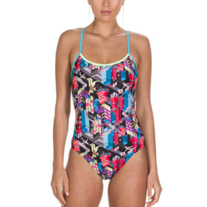 Speedo Girls Dragon Yang Crossback 1 Piece Swimsuit- Black/Aquasplash/Red-0