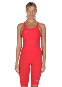 Speedo Women's Fastskin LZR Racer Element Openback Kneeskin- Lava Red/ Silver