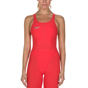 Speedo Women's Fastskin LZR Racer Element Openback Kneeskin- Lava Red/ Silver-0