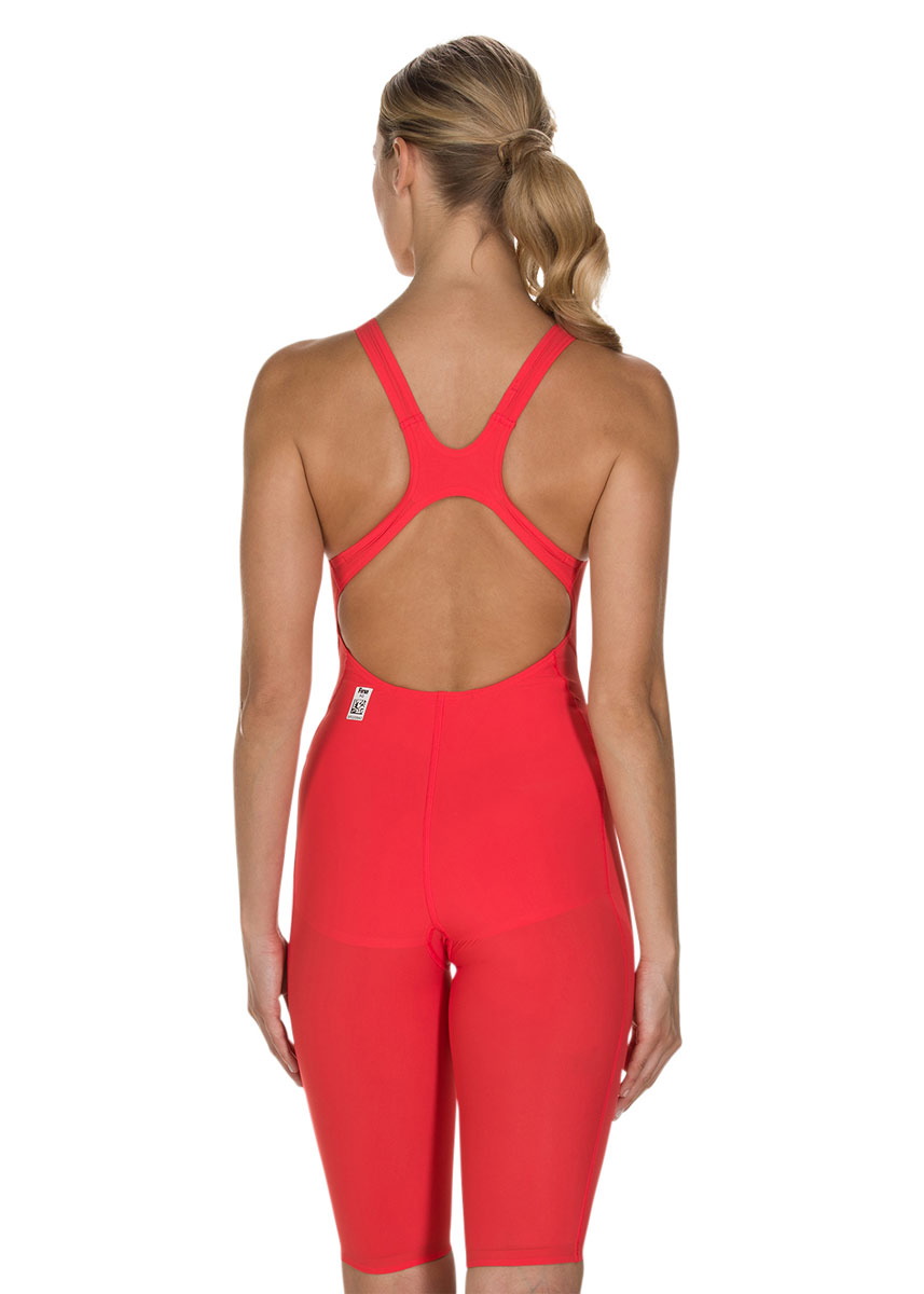 Speedo Women's Fastskin LZR Racer Element Openback Kneeskin- Lava Red/ Silver-427473