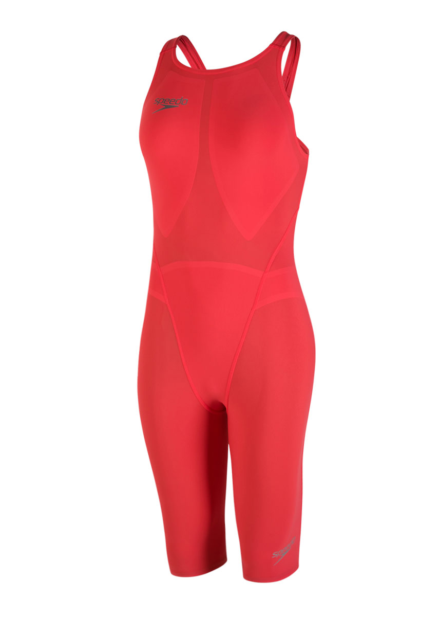 Speedo Women's Fastskin LZR Racer Element Openback Kneeskin- Lava Red/ Silver-427475