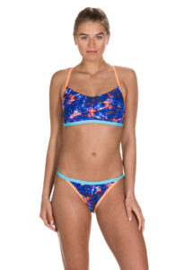 Speedo Girl's Kanji Lights Ribbonback Swim Bikini Top - Papaya Punch / Aquasplash