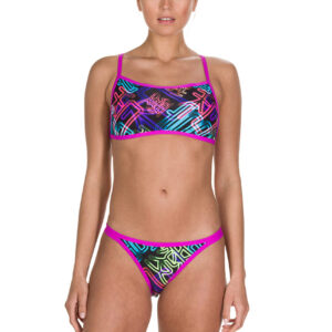 Speedo Women's Kanji Neon String Swim Bikini Brief- Black/ Fluo Green-0