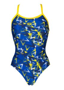 Arena Girl's Power Triangle Light Drop One Piece Swimsuit - Neon Blue / Multi