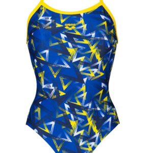 Arena Girl's Power Triangle Light Drop One Piece Swimsuit - Neon Blue / Multi-0