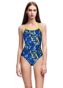 Arena Women's Power Triangle Light Drop One Piece Swimsuit - Neon Blue / Multi