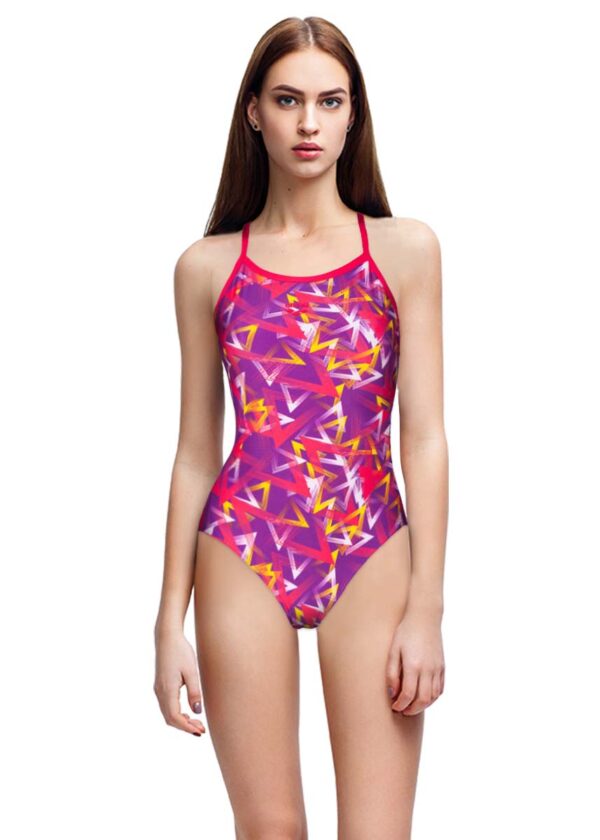 Arena Women's Power Triangle Light Drop One Piece Swimsuit - Provenza / Freak Rose-0