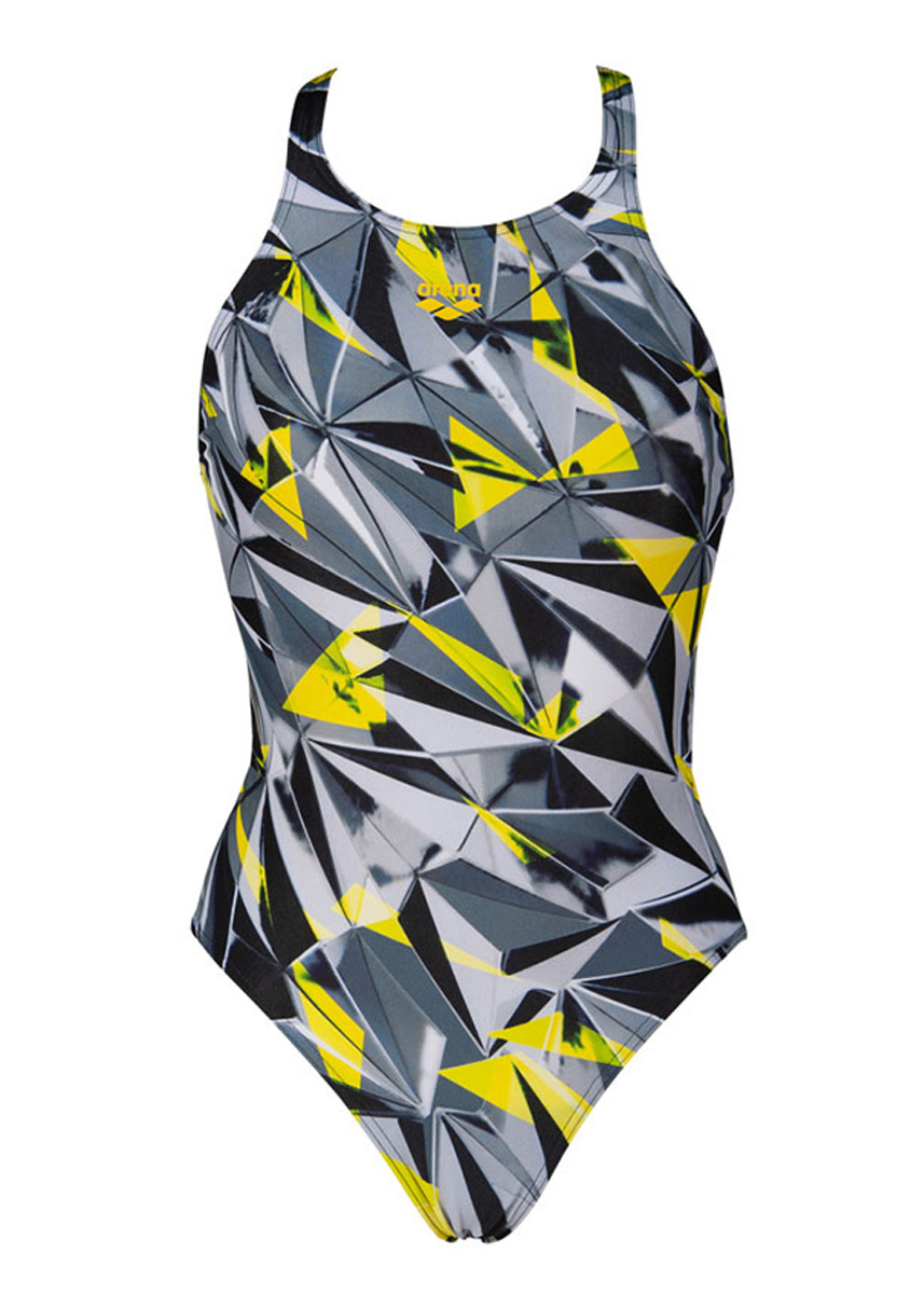 Arena Girl's One 3D Shattered One Piece Swimsuit - Black / Yellow-552689