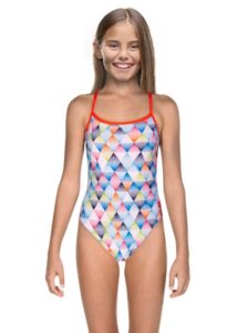 Arena Girl's Linear Triangle Challenge Back One Piece Swimsuit - White / Multi