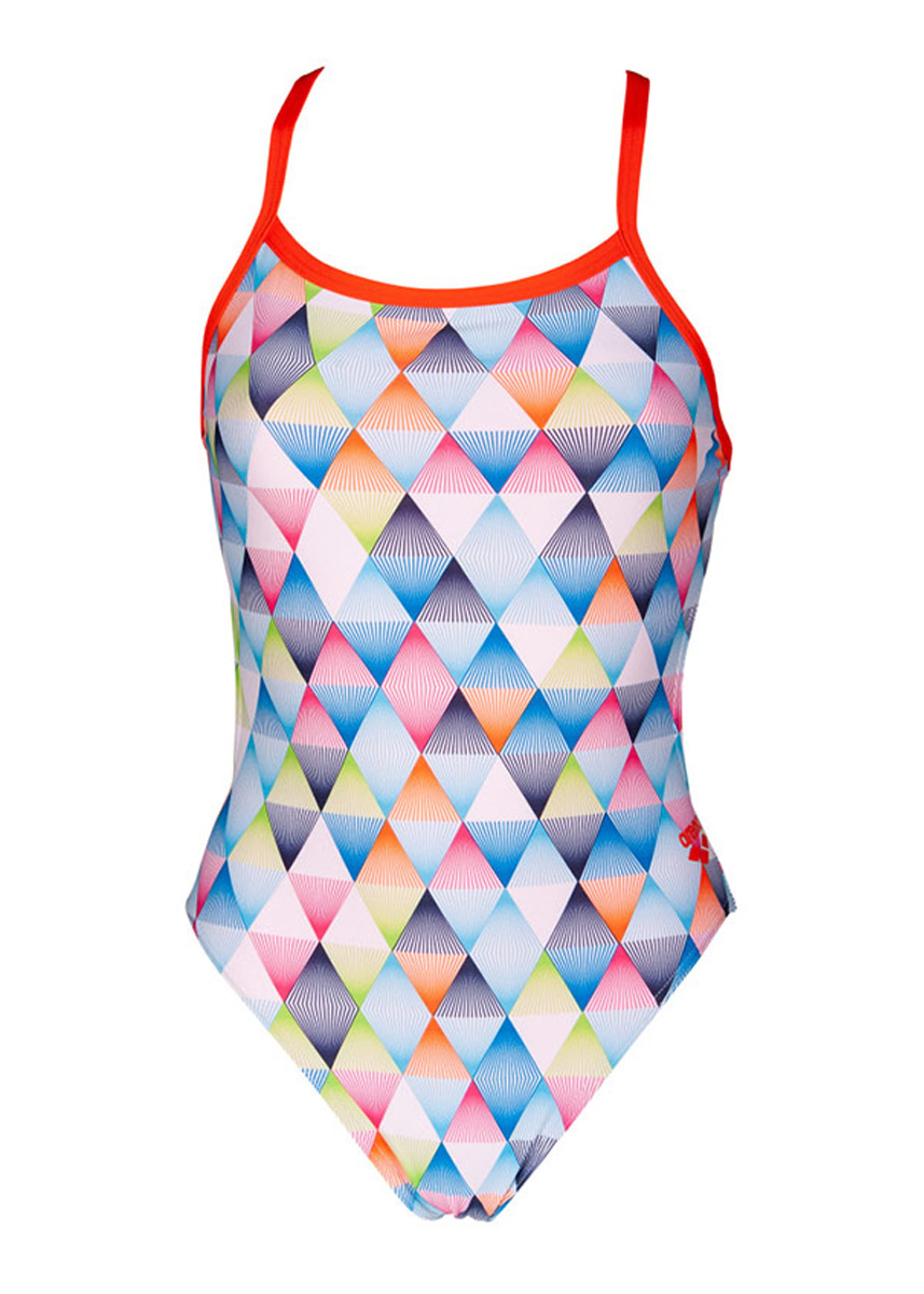 Arena Girl's Linear Triangle Challenge Back One Piece Swimsuit - White / Multi-552693