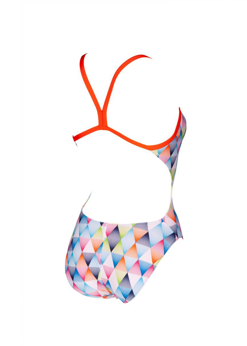 Arena Girl's Linear Triangle Challenge Back One Piece Swimsuit - White / Multi-552694