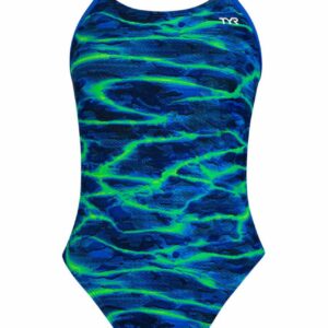 TYR Girl's Lambent Performance Cut Out Swimsuit - Blue / Green