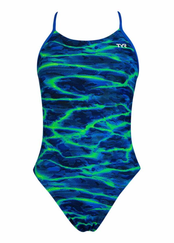 TYR Girl's Lambent Performance Cut Out Swimsuit - Blue / Green