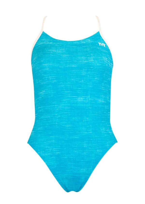 TYR Girl's Sandblasted Cut Out Fit Swimsuit - Turq / White-0