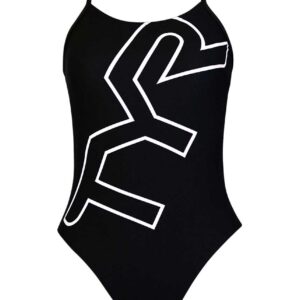 TYR Women's Big Logo Cut Out Fit Training Swimsuit - Black / White