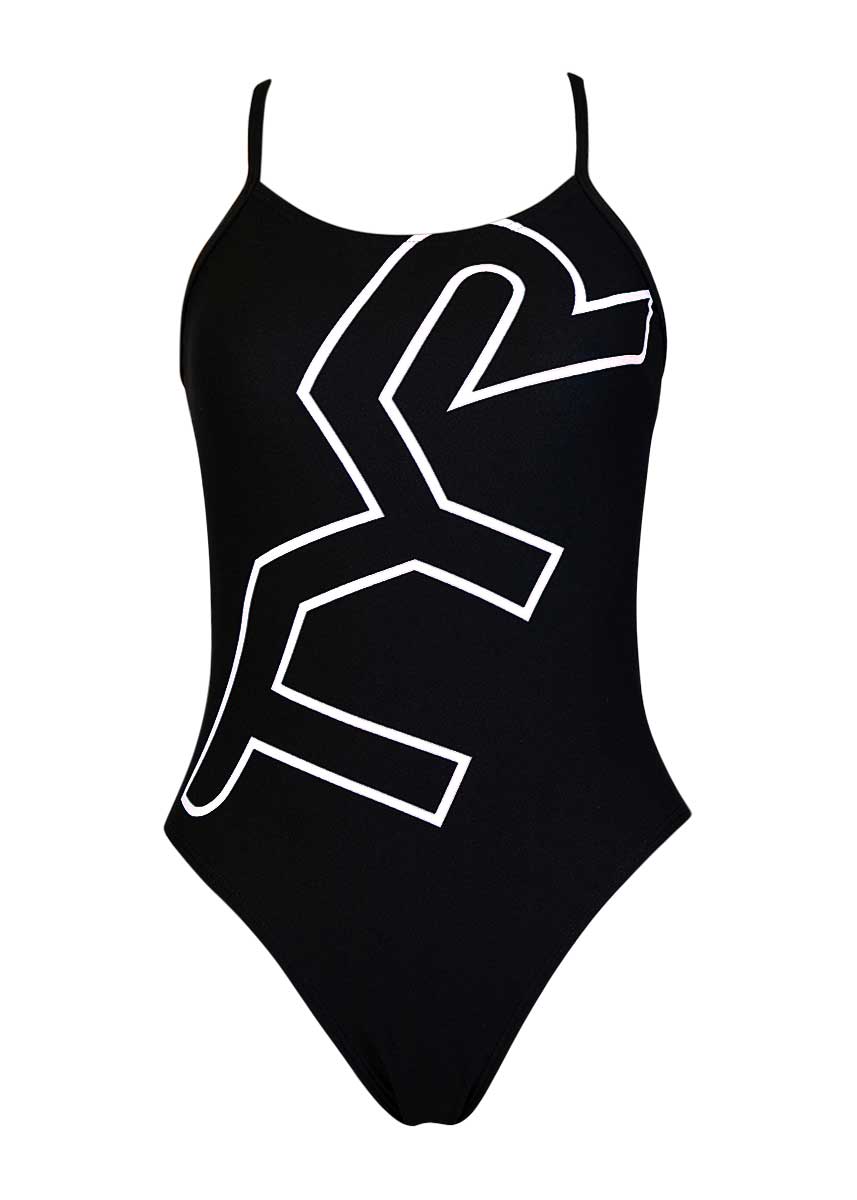 TYR Women's Big Logo Cut Out Fit Training Swimsuit - Black / White