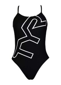 TYR Girl's Big Logo Cut Out Fit Training Swimsuit - Black / White