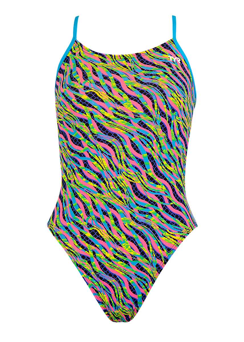 TYR Girl's Zazu Cut Out Fit Swimsuit - Blue / Yellow