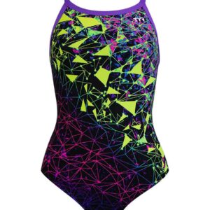 TYR Girls's Orion Performance Diamond Fit Swimsuit - Lime / Purple