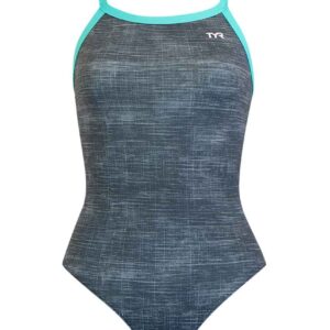 TYR Girl's Sandblasted Diamond Fit Swimsuit - Grey / Teal-0