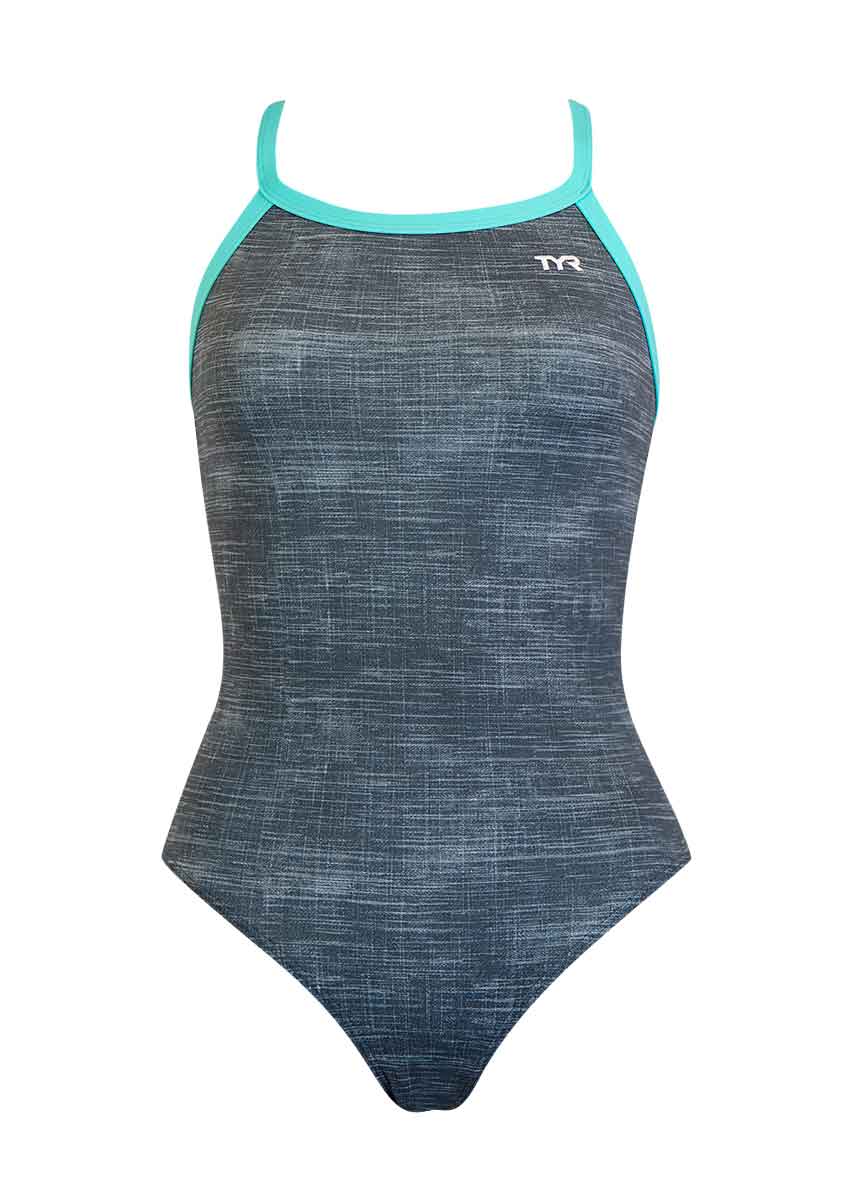 TYR Girl's Sandblasted Diamond Fit Swimsuit - Grey / Teal-0