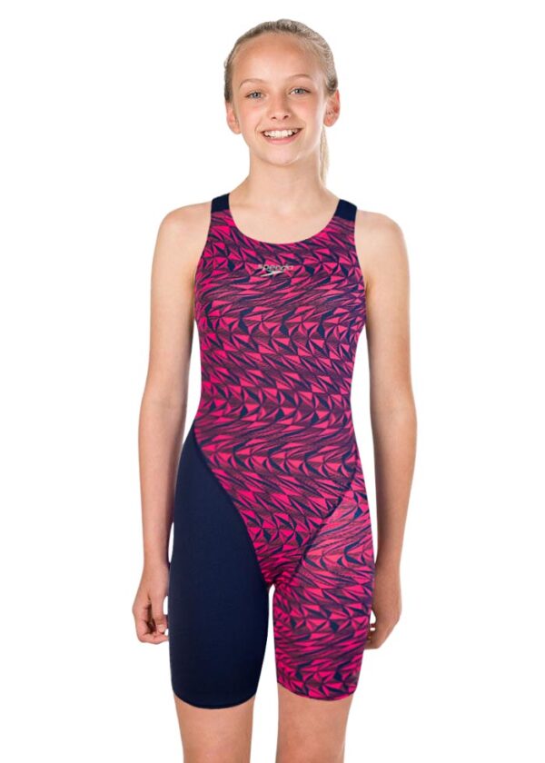 Speedo Junior Girl's Fastskin Endurance+ Openback Kneeskin - Navy / Refracwave