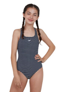 Speedo Girl's Endurance+ Printed Medalist Swimsuit - Ture Navy / White