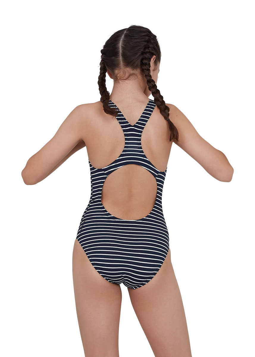 Speedo Girl's Endurance+ Printed Medalist Swimsuit - Ture Navy / White-brand