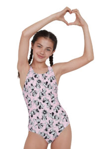 Speedo Girl's Minnie Mouse Allover Medalist Swimsuit - Pink / Black